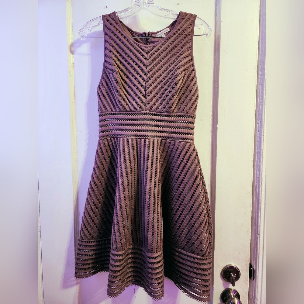 Charlotte Russe Fit & Flare Dress w/see-through midsection Taupe Size S